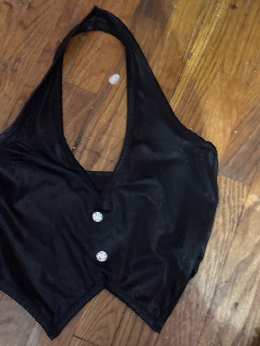 Spirit Black Halter Crop Top with Silver Buttons